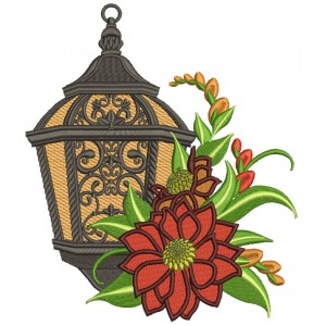 Ornate Lantern With Flowers Filled Machine Embroidery Design Digitized Pattern